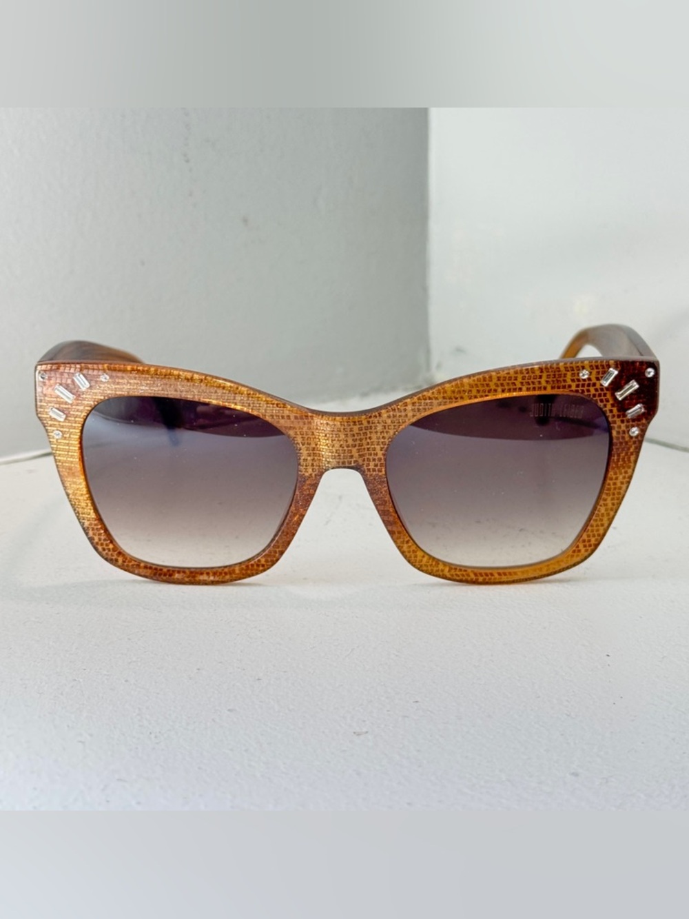 Judith Leiber Caramel Brown Sunglasses with Rhinestones - NEW